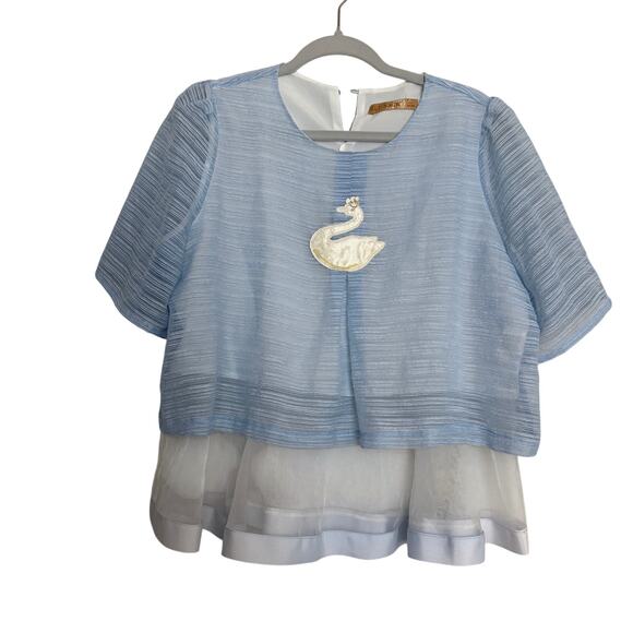 Elf Sack swan applique sheer hem top Sz L fairycore cottagecore kawaii quirky - Picture 1 of 9